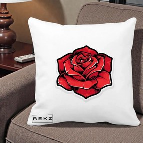 Perna Decorativa Trandafir Rosu Tattoo, 40x40 cm, Alba Mata, Husa Detasabila, Perna Inclusa, BEKZ®