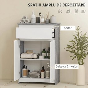 kleankin Dulap de Baie Independent cu Sertar și Uși Duble, Gri-Alb | Aosom Romania