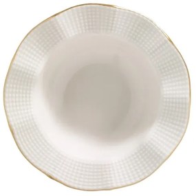 Set de veselă 24 piese, porțelan alb cu detalii aurii