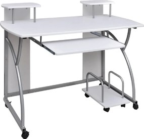 vidaXL Birou de computer, alb, 110x52x88,5 cm, lemn prelucrat