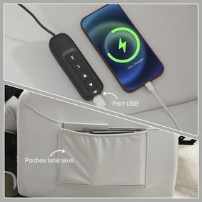 HOMCOM Fotoliu relax electric fotoliu reclinabil port USB suport picioare buzunare laterale telecomandă 96x90x103cm crem | Aosom Romania