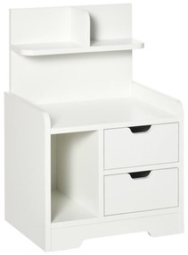 HOMCOM Noptieră Noptieră Multi-Stocare 2 sertare Nișă Raft din Lemn Alb | Aosom Romania