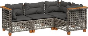 vidaXL Set canapea de grădină cu perne, 4 piese, gri, poliratan