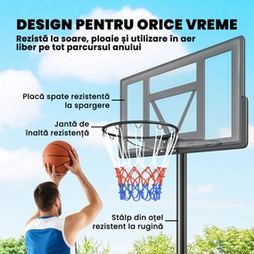 SPORTNOW Coș de Baschet Exterior Reglabil pe Înălțime 135-305 cm, Coș de Baschet cu Roți, Bază Umplibilă, Sac de Greutate, Panou Rezistent, Portabil pentru Interior și Exterior, Negru | Aosom Romania