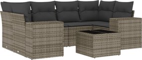 vidaXL Set canapele de grădină, 7 piese, cu perne, gri, poliratan