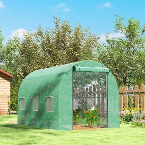 Outsunny Sera tunel de grădină 3 x 2 x 2 m cu ușă înrolabilă și ferestre mari, din oțel galvanizat și PE, verde | Aosom Romania