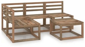 Set mobilier de gradina, 5 piese, maro, lemn de pin tratat colt + 3x mijloc + masa, 1