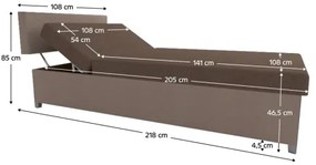 Pat tapițat DALLAS 108 x 205 cm, reglabil, cu spațiu de depozitare, maro/maro închis