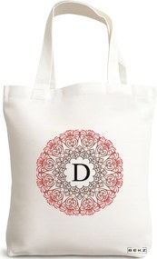 Sacosa de Panza pentru Cumparaturi, Geanta Tote, Cu litera D si Mandala, 38x34.5 cm, Alba, BEKZ®