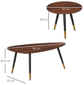 HOMCOM Masute de sufragerie in Stil industrial, Set 2 piese, Masute de sufragerie din Lemn Forma de Picatura Culoare Nuc | Aosom Romania