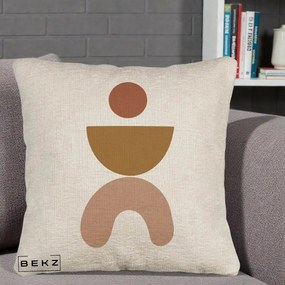 Perna Decorativa Geometric Boho Disc si Arc, 40x40 cm, Bej Canapea, Husa Detasabila, Perna Inclusa, BEKZ®