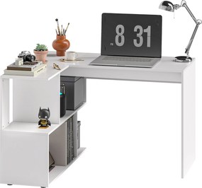 HOMCOM Birou Modern de Colț pentru Birou cu 4 Rafturi din Lemn, Alb, 120x100x77 cm | Aosom Romania