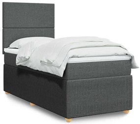 vidaXL Pat box spring cu saltea, gri închis, 100x200 cm, textil