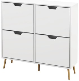 HOMCOM, Dulap pantofi, 4 clapete, 16 perechi, cu raft reglabil, picioare din lemn de pin, 95 x 26 x 95 cm, alb | Aosom Romania