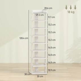 HOMCOM Pantofar 9 niveluri organizator din lemn pentru pantofi cu raft superior și 2 cârlige, pentru hol, Alb | Aosom Romania