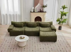 VELORA – Canapea Modulară din Chenille Premium, din spumă de înaltă densitate, L-Shape, 3 perne, Ultra Confort & Design Reconfigurabil, Verde