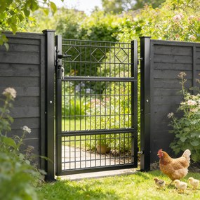 Outsunny Poartă de grădină din metal galvanizat, ușă de grădină cu mâner, încuietoare cu chei închisă, poartă 100x131cm gri închis | Aosom Romania