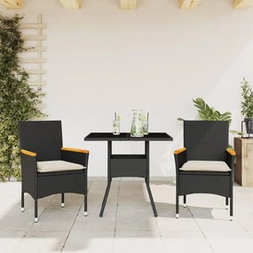 3278703 vidaXL Set mobilier de grădină cu perne 3 piese negru poliratan&sticlă