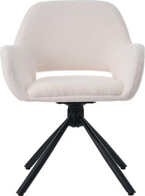 Set de 2 scaune de dining moderne, tapițate în sherpa, cu cotiere și funcție rotativă, Alb