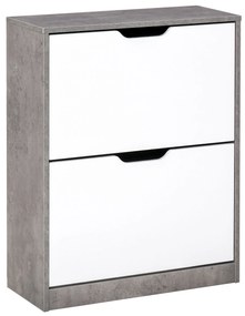HOMCOM Dulap Pantofi cu 2 Uși, pentru 8 Perechi, Polițe Reglabile, Economisire Spațiu, Gri/Alb, 62,5x24x81 cm | Aosom Romania