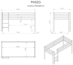 Pat înălțat pentru copii VIPACK Pino cu scară, 90 x 200 cm, alb, înălțime 115 cm