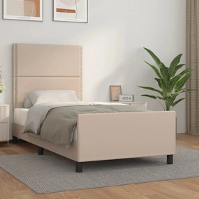 Cadru de pat cu tablie, cappuccino, 90x200 cm, piele ecologica Cappuccino, 90 x 200 cm, Culoare unica si cuie de tapiterie