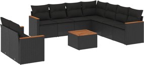 vidaXL Set canapele de grădină cu perne, 10 piese, negru, poliratan