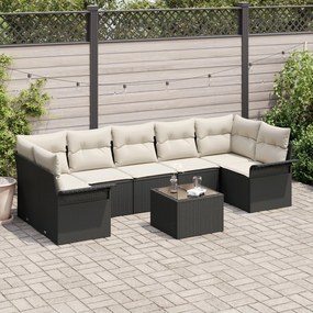 vidaXL Set de canapele de grădină de 8 piese cu perne Negru Poliratan