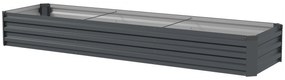 Outsunny Pat de flori rectangular, pat de grădină înălțat din oțel galvanizat, fund deschis, 240 x 60 x 30 cm, gri închis | Aosom Romania