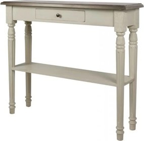 Consolă hol shabby chic din lemn de pin, alb, cu blat natur, sertar, raft și picioare strunjite canelate, 85 x 100 x 30 cm, „Harlem”