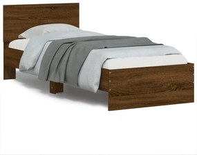 838840 vidaXL Cadru de pat cu tăblie și lumini LED, stejar maro, 90x190 cm