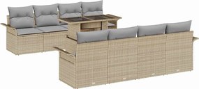 vidaXL Set de canapele pentru grădină cu pernă 9 pcs Bej Rattan poli