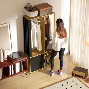 HOMCOM Dulap cameră penderie cu mirror, compartimente deschise, dulap și șipcă de suspendare, 80 x 30 x 170 cm, natural | Aosom Romania
