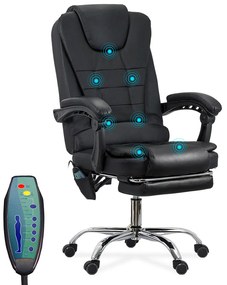 Scaun de birou cu masaj în 7 puncte din piele ecologică cu suport pentru picioare OFF 418M negru