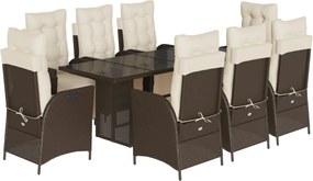 vidaXL Set mobilier de grădină cu perne, 9 piese, maro, poliratan