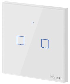 Intrerupator dublu smart, sticla securizata alba, montaj in doza, compatibil Alexa si Google Assistant, Sonoff