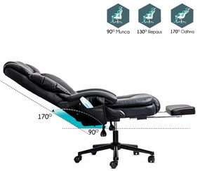 Scaun de birou cu masaj din piele ecologică cu suport pentru picioare OFF 935 negru