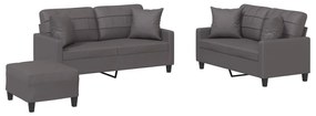 3201375 vidaXL Set de canapele cu perne, 3 piese, gri, piele ecologică