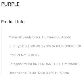 Lustra LED suspendata design circular PURPLE 3 ring neagra