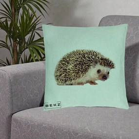 Perna Decorativa Arici Fotorealist, 40x40 cm, Verde Menta, Husa Detasabila, Perna Inclusa, BEKZ®