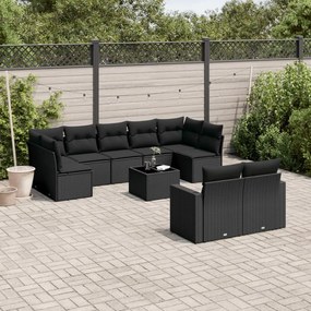3219415 vidaXL Set canapele de grădină cu perne, 10 piese, negru, poliratan