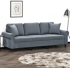 vidaXL Canapea cu 3 locuri cu pernuțe, gri închis, 180 cm, catifea