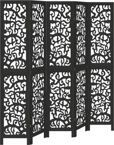 vidaXL Paravan de cameră cu 5 panouri, negru, lemn masiv paulownia