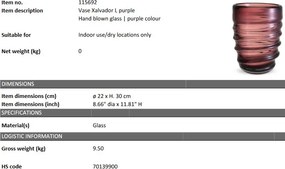 Vaza flori, Vas decorativ Xalvador L, mov 115692 HZ