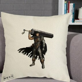 Perna Personalizata Berserk Guts Luptatorul Negru, 40x40 cm, Ecru, Husa Detasabila, Perna Inclusa, BEKZ®