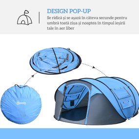 Outsunny Cort de Camping Pop Up pentru 2 Persoane cu 2 Uși, 4 Ferestre și Înveliș Impermeabil, 263.5x220x123 cm, Verde | Aosom Romania