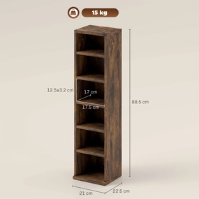 HOMCOM Raft pentru CD-uri, 2 Bucăți cu Câte 6 Rafturi cu Înălțime Reglabilă, 21x22,5x88,5 cm, Maro Rustic | Aosom Romania