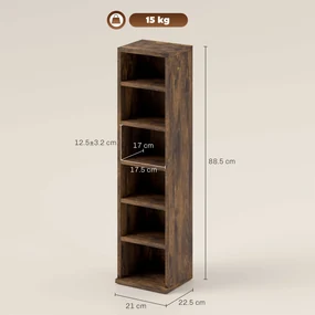 HOMCOM Raft pentru CD-uri, 2 Bucăți cu Câte 6 Rafturi cu Înălțime Reglabilă, 21x22,5x88,5 cm, Maro Rustic | Aosom Romania