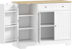 HOMCOM Comodă Modernă cu Spațiu de Depozitare, Bufet cu Sertar, Rafturi Reglabile, Mică Cămară de Bucătărie cu Rafturi Interioare, Alb | Aosom Romania