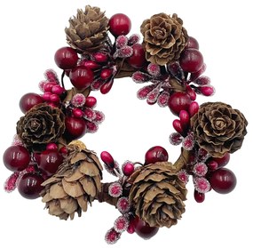 Coronita decor lumanare Craciun COUNTRY, Rosu, 10cm